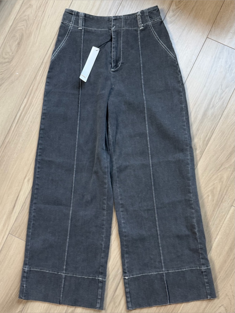 Mustard Seed Wide Leg Dark Gray Black Stitch-Panel Pants Oversized Small